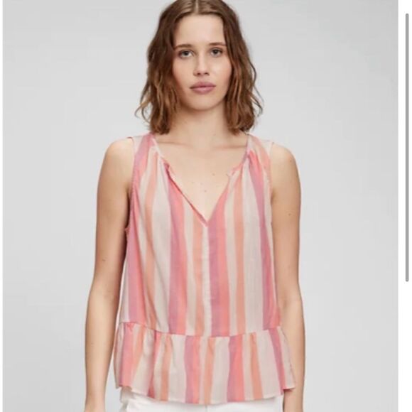 Gap Sleeveless Peplum Top Peach Multi Stripe NEW - Picture 1 of 9